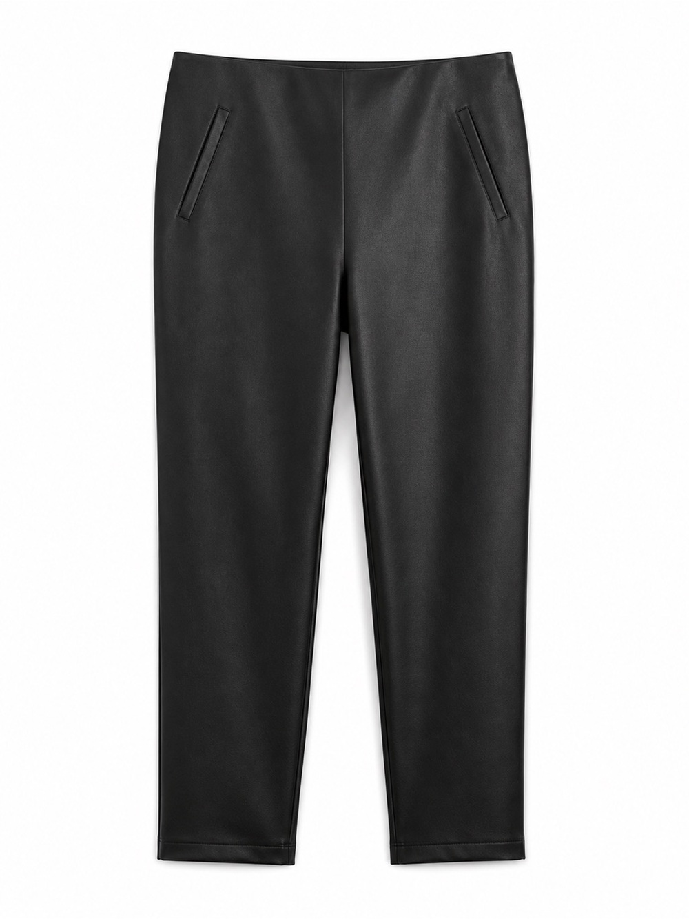 Chicos Black Coated Ponte Pants Faux Leather Pull On Ankle Pants | Size 2.5